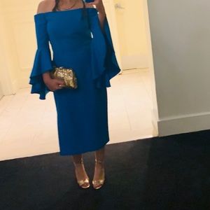 Milly Blue off-the-shoulder Bell Sleeve Dress